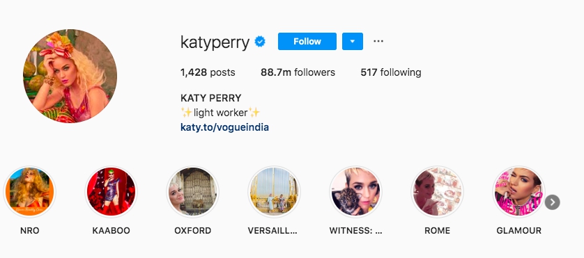 Katy Perry Instagram account