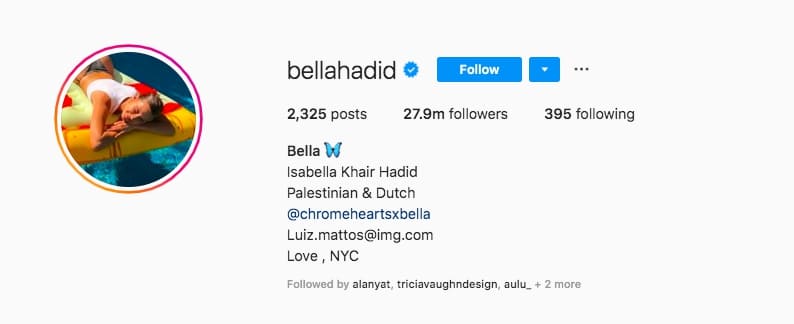Bella Hadid Instagram bio