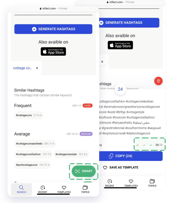 Instagram hashtags smart selection feature