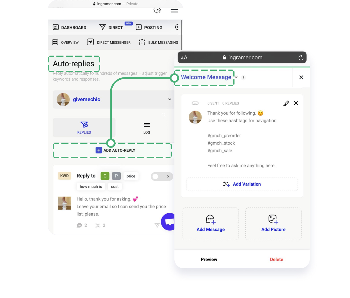 automated welcome message on Instagram