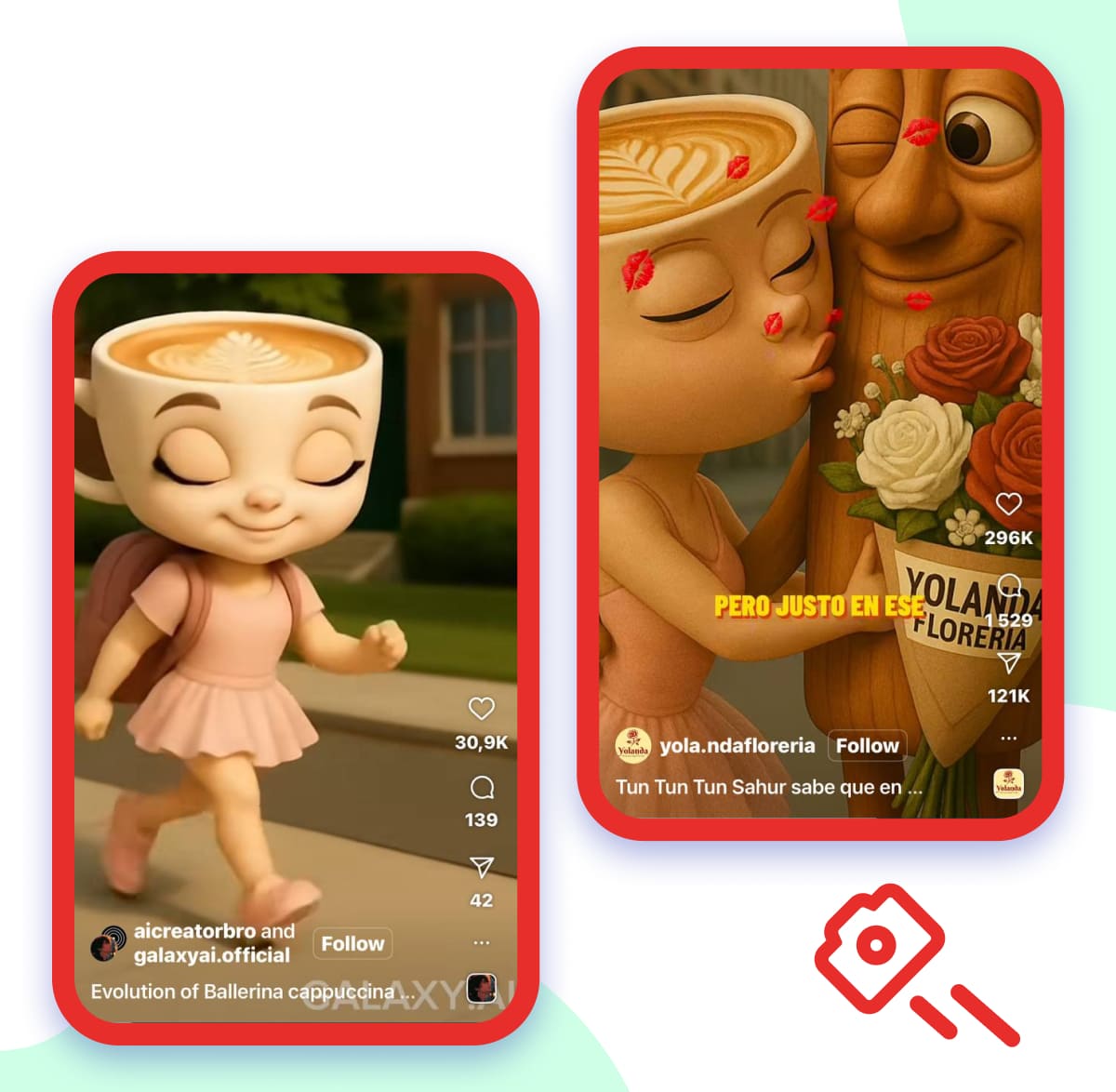 IG posts featuring Ballerina Cappuccina and Tung Tung Tung Sahur