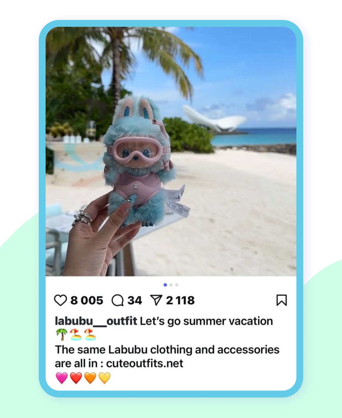 a Labubu doll on the beach