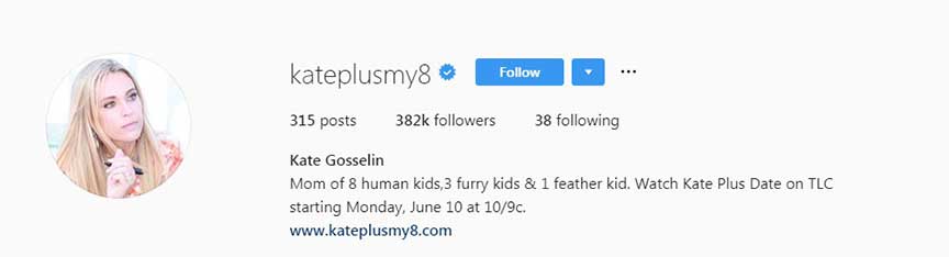 instagram bio for girls of kate gosselin