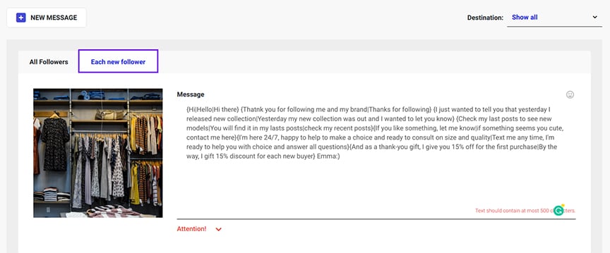 instagram message template 1