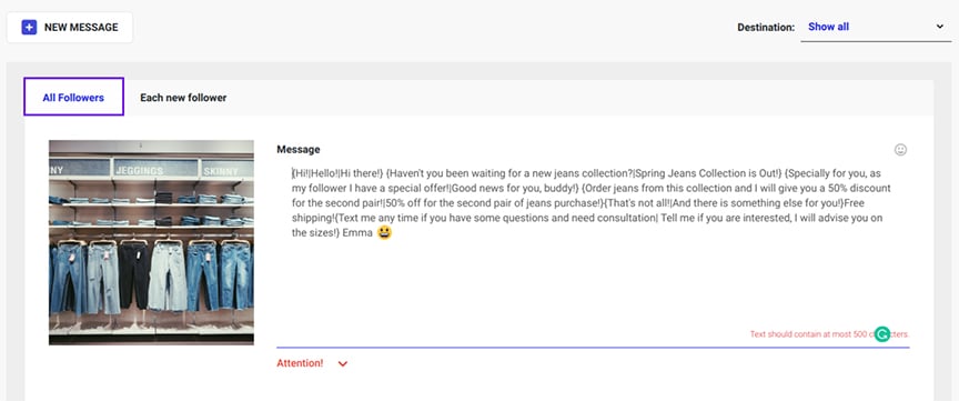 instagram message template 2