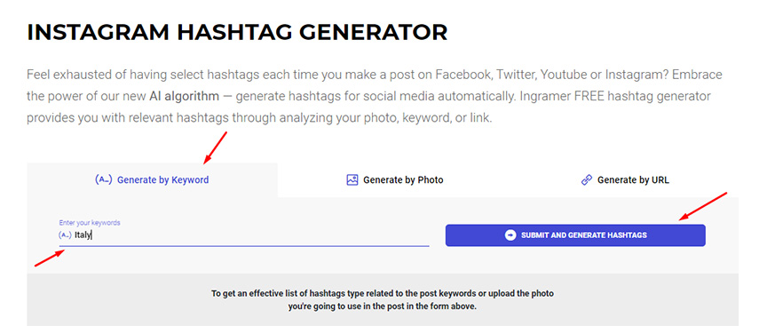Instagram Hashtag generator screenshot
